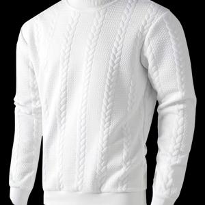 TEMU 남성용 핏 리브 니트 탑 - 약간 신축성 있는 하이넥 긴팔 풀오버, 단색 캐주얼 가을/겨울 스타일, 편안한 밀밥 잭삭 니트