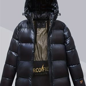 TEMU 여성용 패션 레귤러핏 루즈핏 블랙 후드 패딩 코트 - 두꺼운, 방풍, 따뜻한 겨울 재킷 지퍼 클로저, 아웃도어 캐주얼 웨어, 날씨용 아우터웨어 - 스타일리시 겨울 스타일 - 따뜻하고 편안한 - 커플용 캐주얼 패딩 코트