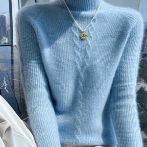 TEMU 여성용 두꺼운 케이블 하프 하이 칼라 단색 스웨터, 신상 가을/겨울 스타일, 루즈핏 풀오버 긴팔 탑