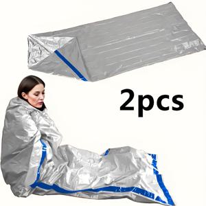 TEMU 2개 야외 비상용 슬리핑백, 캠핑 및 하이킹용 임시 생존 슬리핑백, 사계절 사용 가능한 내구성
