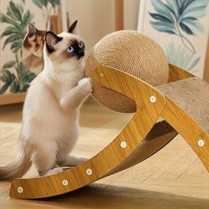TEMU 고급 골판지로 제작된 실용적인 대형 고양이 스크래처, 황마 볼 포함, 가구 보호 및 애완동물 스트레스 해소, 과잉 에너지 소모, 휴일 선물로 이상적