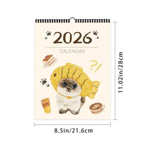 TEMU 1개, 2026년 달력, 일본 스타일 손으로 그린 고양이, 고화질 사진, 12가지 다양한 고급 패턴, 2026년 벽걸이 달력, 12개월 월별 플래너, 생일, 크리스마스 및 새해 선물로 완벽한 선택