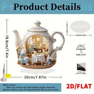 TEMU 2D 평면, 1개 토끼 가족 티타임 테이블 장식 - 2D 아크릴 티파티 장면과 토끼 피규어, 귀여운 룸 데코, 발렌타인데이, 부활절, 크리스마스, 어버이날 선물용, 2D 평면