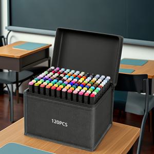 TEMU 더블팁 마커펜, 프로페셔널 아트 & 디자인 드로잉펜, 120가지 색상 옵션으로 빠른 선택과 배열, 컬러링 아트 스케치, 만화, , 유성 잉크에 적합