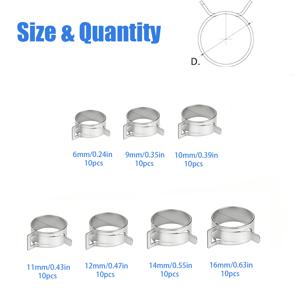 TEMU [고압] 70개입 강력 다크로메트 실버 그레이 호스 클램프 6-16mm (0.24