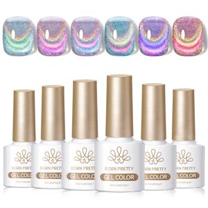 TEMU 오로라 캣아이 젤 세트 아이스 투명 글리터 반딧불이 젤네일 그라데이션 컬러 고광택 선명표현 6종 구성