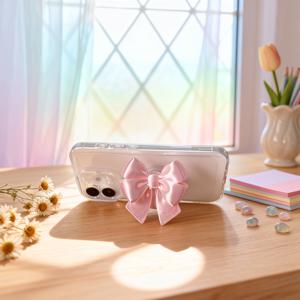 TEMU 1 3D 핑크 리본 (60mm/2.36인치) 접이식 에어백 휴대폰 거치대 휴대폰 케이스 장식 - 정교하고 가볍고 편리함 - 언제 어디서든 사용 가능 - 아이폰, 갤럭시 S21 울트라 5G 등 모든 휴대폰 모델에 적합