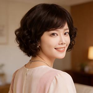 TEMU 여성을 위한 새로운 크로스보더 독점 짧은 곱슬 가발, 둥근 얼굴을 위한 패셔너블한 풀 캡, 연예인 스타일, 중년 및 노년층에 적합, 여성 스타일링을 위한 자연스러운 완전 가발