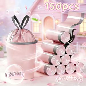 TEMU 아이스 베리 핑크 고강도 巾끈 쓰레기 봉투 150개, 향기 있음, 누수 방지 및 냄새 차단 - 가정, 사무실, 기숙사, 마당 쓰레기 수거용. 학생과 귀여운 여학생들을 위한 필수품. 다용도