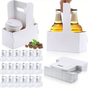 TEMU 25/50/100개 핸들이 있는 화이트 음료 캐리어, 2컵 수용, 6.9 X 3.2 X 8.9인치 커피 홀더 종이판 음료용, 따뜻하고 차가운 음료, 테이크아웃, 카페 및 레스토랑 음식 배달 서비스용