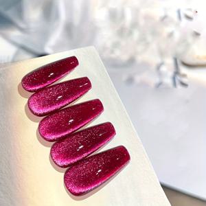 TEMU 드래곤프루트 컬러 프레스온 인조 손톱 10개입, 핸드메이드 젤 네일, 고양이 눈사이드 라이트 마감 네일 스티커