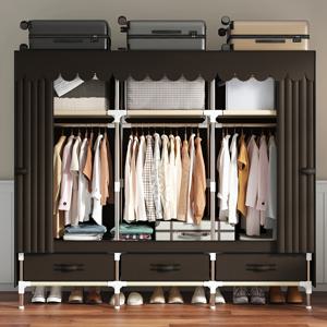 TEMU AOSENKO 1개 올스틸 프레임 강화 천 옷장, 대용량 수납 서랍 3개 및 옷걸이 3개, 수납 선반 6개, 튼튼하고 내구성 좋음, 크리스마스 및 추수감사절용, 가정 침실, 휴대용 옷장에 적합