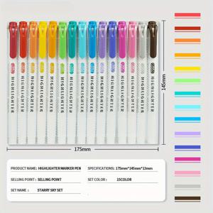 TEMU 15색 파스텔 하이라이터 세트, 두꺼운 & 가는 팁의 양방향 하이라이터, 다양한 따뜻한 색상, 학교, 사무실 및 저널링 용품에 적합