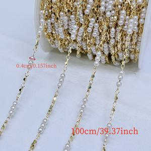 TEMU 100cm/39.37인치 인조 진주 체인, 패션 구리 비즈 가닥, 빛나는 진주 스타일, 견고한 DIY 쥬얼리 만들기 목걸이, 팔찌, 귀걸이, 선물 제작