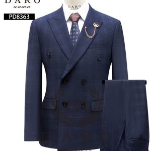 TEMU 다로 우오모 2피스 캐주얼 수트 - ///블루-그레이 체크 무늬 수트 & 팬츠, 노치드 재킷 & 매칭 트라우저 (셔츠/넥타이 별도 판매), 비즈니스 웨딩 복장, 2피스 수트