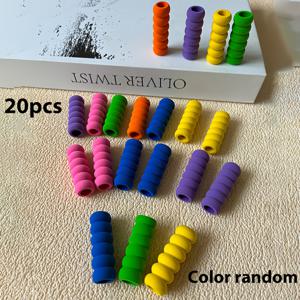 TEMU 편안한 스펀지 필통 슬리브 20개, 연필 잡는 자세 교정용 부드러운 젤 필통, 부드러운 볼펜 그립 (색상 랜덤)