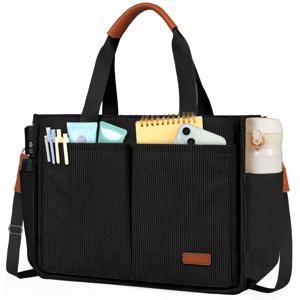 TEMU 루바디 여성용 토트백 대용량 코듀로이 토트 파우치 가벼운 숄더백 지퍼 포켓 스타일리시 크로스백 핸드백 선생님 간호사 출근 여행 캐주얼, 블랙