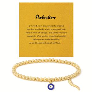 TEMU 1개 악마의 눈 행운 팔찌, 악마의 눈 뿔 보호 팔찌 - 엄마, 언니, 딸, 손녀 생일, 어버이날 선물, 발렌타인데이 연인 선물, 우정 팔찌, 스타일리시 골드 팔찌, 탄력 있는 조절 가능