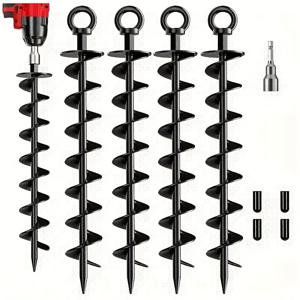 TEMU 4pcs 헤비 듀티 스�파이럴 앵커, 나트 및 도구 포함 - 텐트, 가옥, 차포트, 모바일 홈용 스크루인 디자인 - 안전한 야외 구조를 위한 스태크, 앵커, 텐트 안정성, 스크루인 설치, 견고한 구조