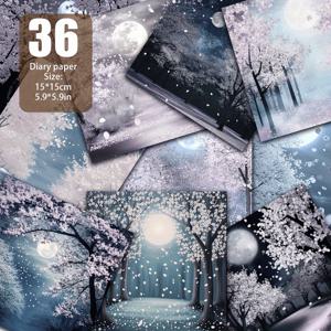 TEMU 달빛 벚꽃 숲 - 은백색 달빛이 조용한 벚꽃숲을 감싸고 부드러운 꽃잎들이 바람에 날아오르며 공기가 평온함으로 가득 차다. 스크랩북 용지, 수제 종이, DIY 앨범 및 인사말 카드 배경 장식, 쓰레기 일기장 등에 적합한 재료 종이. 규격: 5.9*5.9인치 36매