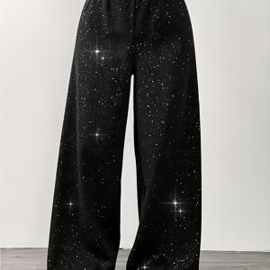 TEMU 여성용 스타일리시 롱 팬츠, 반짝이는 밑단