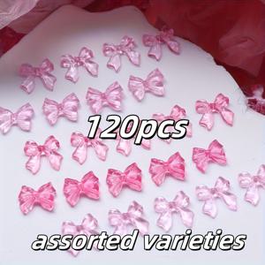 TEMU 40/120개 핑크 반투명 레진 리본 모양 참 - 광택 웨딩 DIY 주얼리 만들기, 폰 케이스 및 네일 아트 장식용, 액세서리 및 공예 비즈 세트, 결혼식 장식 | 광택 마감 | 슬림 디자인