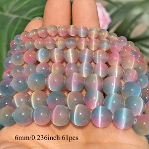 TEMU 6/8/10mm 마카롱 그라데이션 홀 블루 핑크 캣아이 비즈 루즈 스페이서 비즈 비즈&비즈 어소트먼트 주얼리 만들기 DIY 팔찌 목걸이 액세서리 15인치