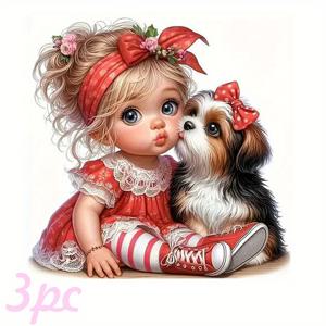 TEMU 3개 세트 귀여운 강아지 패턴 열전달 스티커, DIY 티셔츠 장식용 다림질 패치 - 다양한 색상, 내구성 있는 세탁 가능한 플라스틱 데칼, 티셔츠, 스웨트셔츠, 청바지, 가방, 베개 및 모자에 적합