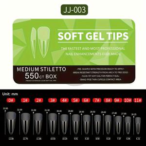 TEMU 소프트 젤 풀커버 네일팁 550개 - 트레이스리스 디자인 투명 인조네일, 젤 네일 연장용 - DIY 네일아트 및 살롱 사용에 완벽