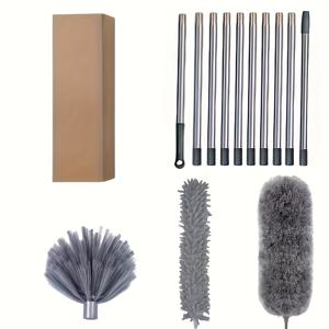 TEMU 20피트 연장형 먼지떨이 세트 (10개 연결 가능) - 고급 체닐 & 섬유 브러시로 천장, 블라인드, 가구, 자동차 청소에 최적화