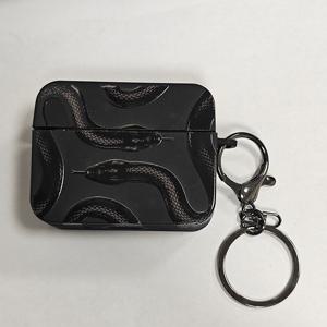 TEMU 블랙 사각 쉘 요소 동양 사자년 뱀 패턴 이어폰 케이스, Apple Airpods 1/2, Airpods 3/4, Airpods Pro, Airpods Pro (2세대) 호환, 키체인 포함 TPU 무광 케이스, 생일 선물