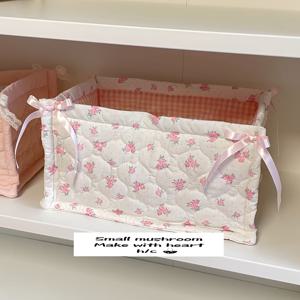 TEMU 정리용 스토리지 바스켓, 선반용 직조 장식 바스켓 - 책, 수건, 옷, 달콤한 플로럴 하트 모양 대형 사각 스토리지 바스켓 리본 포함, 선반용 바스켓