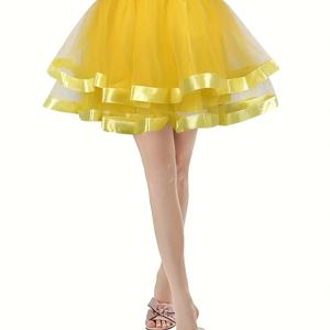 TEMU 메쉬 장식 드레스, 할로윈 발레 무용 공연 및 크리스마스에 적합한 짧은 스커트