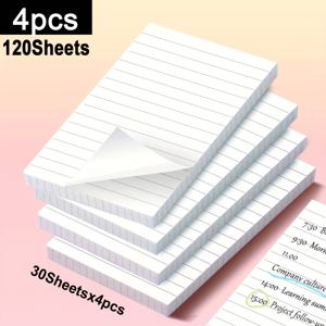TEMU 4개/12개입, 120매/360매, 가로 격자 스티커 메모, 자체 접착 노트패드, 강력 접착 스티커, 문구류 노트북, 패드당 30매, 사무실, 가정 및 학교 메모에 간편하게 부착, 신학기