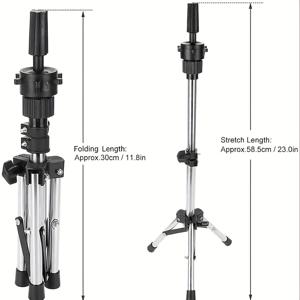 TEMU 트립오드 마네킹 헤드 스탠드 (가발용), 헤어 클립 및 삼각대 받침대가 있는 훈련용 헤드