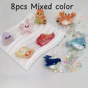 TEMU 귀여우면서도 섬세한 바다 테마 헤어 클립 (상어 디자인), 아세테이트 소재, 재미있는 해양 생물 패턴 (, 게, 해마, 조개, 랍스터)으로 구성되어 여름, 휴가, 그리고 여성을 위한 데일리룩에 완벽합니다.