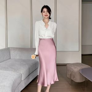 TEMU 하이웨이스트 새틴 커뮤터 머메이드 스커트