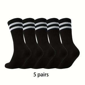 TEMU 남성용 하이탑 두꺼운 양말 5켤레, 수건감 바닥, 흡습, 통기성, 미끄럼방지, 충격흡수 농구용 양말