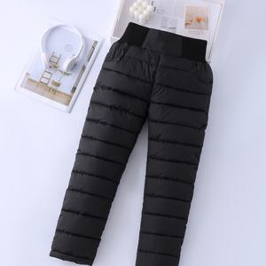 TEMU 여아용 두꺼운 따뜻한 하이웨이스트 바지 | 캐주얼 단색 스키 바지 (포켓 포함), 겨울용 스키니핏, 야외 활동용