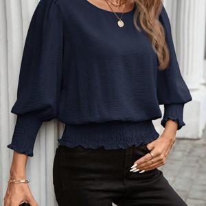 TEMU 여성용 캐주얼 단색 7/4 소매 앞주머니 셔츠, 가을/겨울 기본 데일리웨어