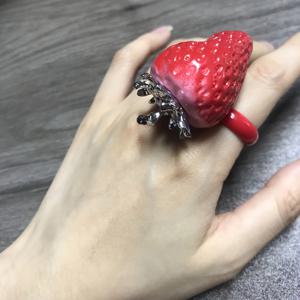 TEMU 섬세하고 니치한 딸기 테마 반지 D67, 달콤함과 우아함, 기품을 풍기는