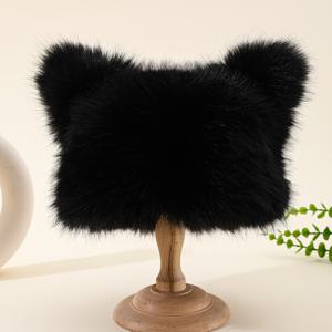 TEMU 1개 여성용 플러시 고양이 귀 모자, 다양한 색상, 인조 퍼 소재, 귀여운 고양이 귀 디자인, 데일리 귀여운 스타일링, 사진 소품, 겨울 보온, 휴일 코스튬 등에 적합