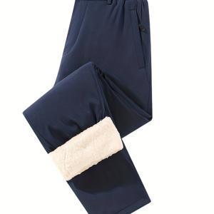 TEMU 남성 슬림 팬츠 - 겨울 기모 안감 바지 - 세탁기 사용 가능한 아버지용 오피스 캐주얼 팬츠 - 우아한 비즈니스 캐주얼 슬랙스, 남성용 크리스마스 선물