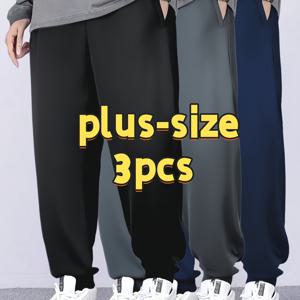 TEMU [3PCS] 플러스 사이즈 남성용 운동바지, 2025 신상 가을컬렉션, 캐주얼 발목길이 팬츠, 얇고 가벼우며 통기성좋은 퀵드라이 루즈핏 트레이닝복, EXTRA LARGE & WIDE