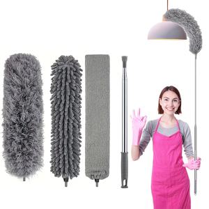 TEMU 실내 거실 천장 및 지붕 청소를 위한 4단 확장형 먼지떨이, 2.8미터 길이의 망원 폴대, 정전기 먼지떨이 브러시가 특징이며 배터리 불필요