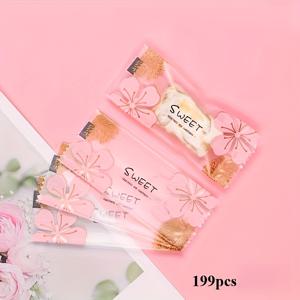 TEMU 199개 벚꽃 핑크 미니 스크러버, 밀폐 플라스틱 백 - , 디저트 가게, 선물 포장 사탕 바용 용품 (골드 글리터 포함)