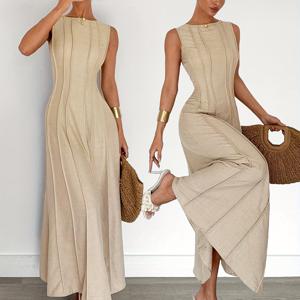 TEMU 새로운 가을 여성용 캐주얼 엘레강스 롱 드레스. 슬릿과 플리츠 허리 A라인 디자인으로 여성의 선 드레스 및 휴가에 완벽하며 출퇴근 및 휴일에 적합합니다.