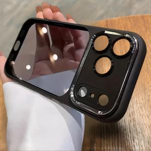 TEMU 휴대폰 케이스 - 고급스러운 고품질 반투명 메탈 렌즈 프레임 보호 케이스, 아이폰 17 Pro Max 16 15 14 13 Pro Max Plus 17 Air 휴대폰 케이스에 적합. 미니멀하고 스타일리시한 스크래치 방지 아크릴 하드 블랙 쉘