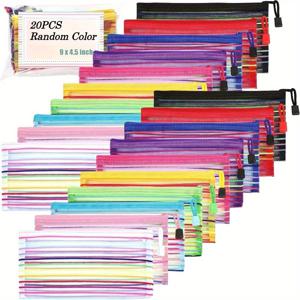 TEMU 10/20개 다기능 나일론 메쉬 지퍼 파우치, 여행 및 사무실 정리용, 필통, 펜 보관, 22.86x17.78cm 지퍼 파일 재킷 및 포켓