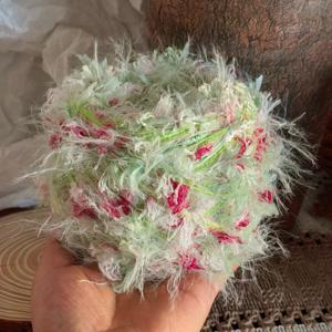 TEMU 50g 민트 그린 파우더 플라워 퍼지 실, 부드럽고 폭신한 핸드메이드 DIY 실, 크로셰 구름 가방, 크림 스카프, 레이지 헤어밴드, 저널, 에테리얼 태슬 텍스처 니팅 재료 키트 포함